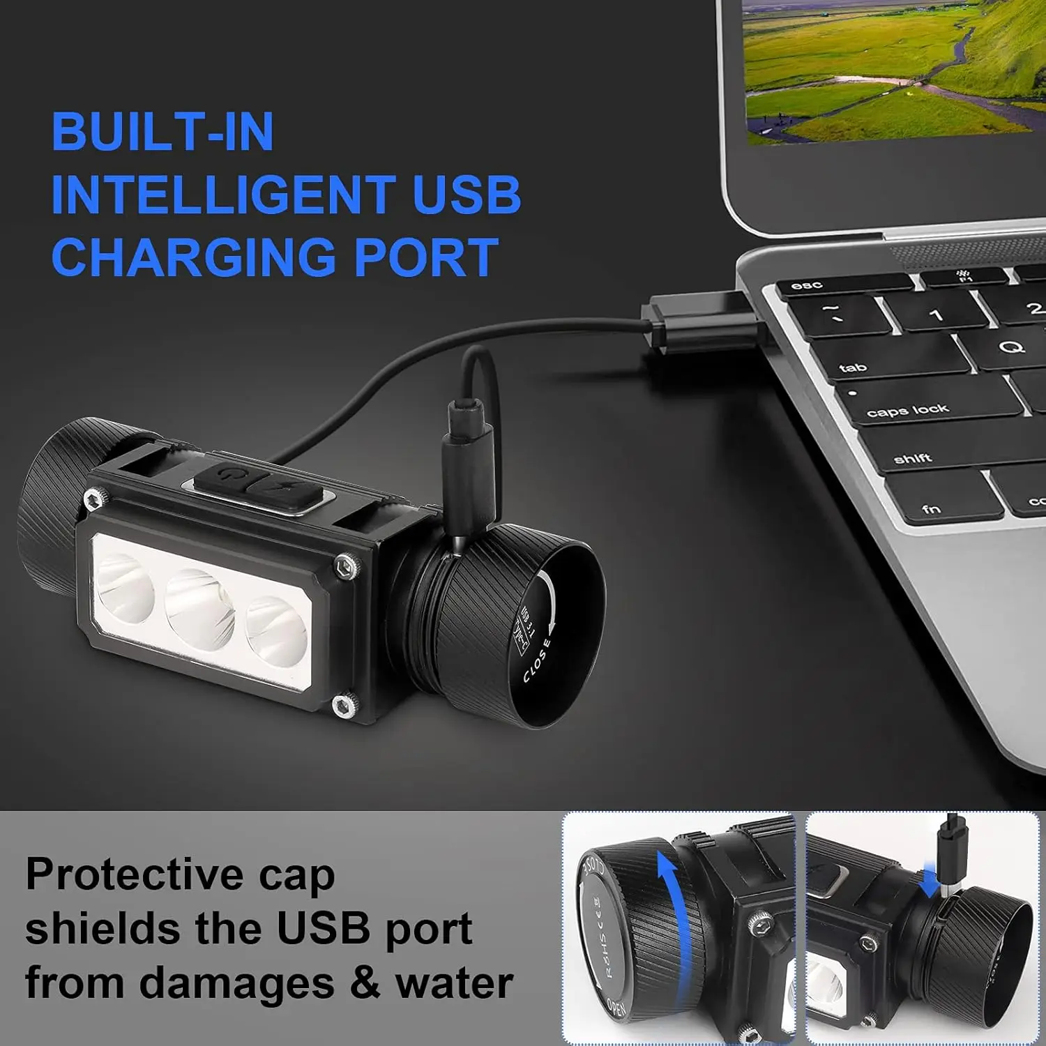 Linterna frontal LED recargable de 4000 lúmenes, 6 modos, 160 °   Ajustable para Adultos