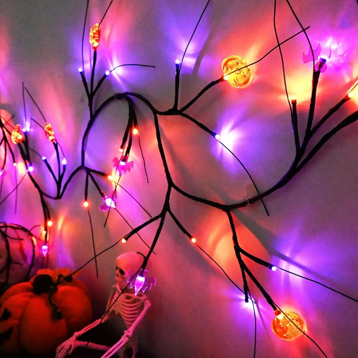 1 pz 1.8M luci di Halloween Black Willow Vine Twig zucca e pipistrello rami decorativi lampada impermeabile a batteria per la casa