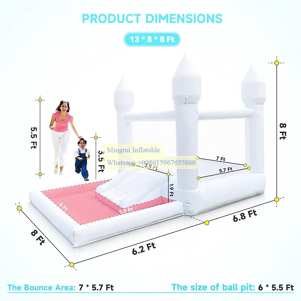 Oxford-Maison Blanche à Rebond de Qualité Commerciale, 18x8x8 Pieds/5.5x2.5x2.5 Mètres, pour ixd'Anniversaire et de Mariage, pour Enfant