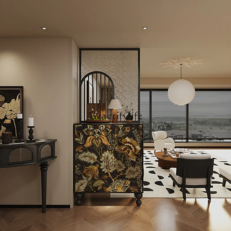 

FG26Retro French Screen Glass Partition Door Hallway Blocking Storage Cabinet