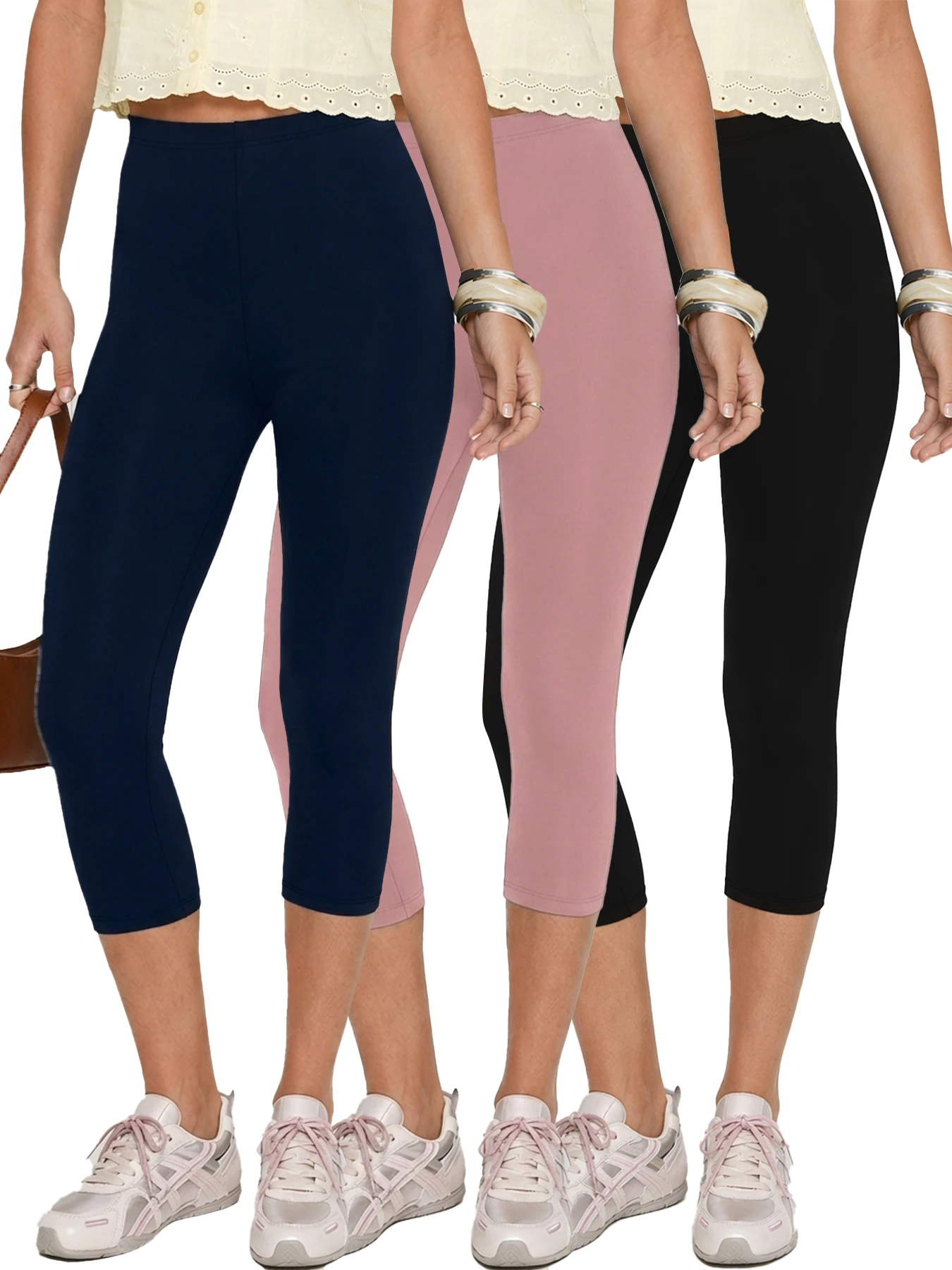 3 Pack Women's Super Soft Capri High Stretchy Breathable Sports No See Through Workout Running Yoga Push Up Gym Fitness Leggings