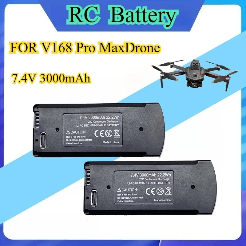 

FOR V168 Pro Max Drone Battery 7.4V 3000mAh GPS RC Quadcopter Replacement Accessories Part