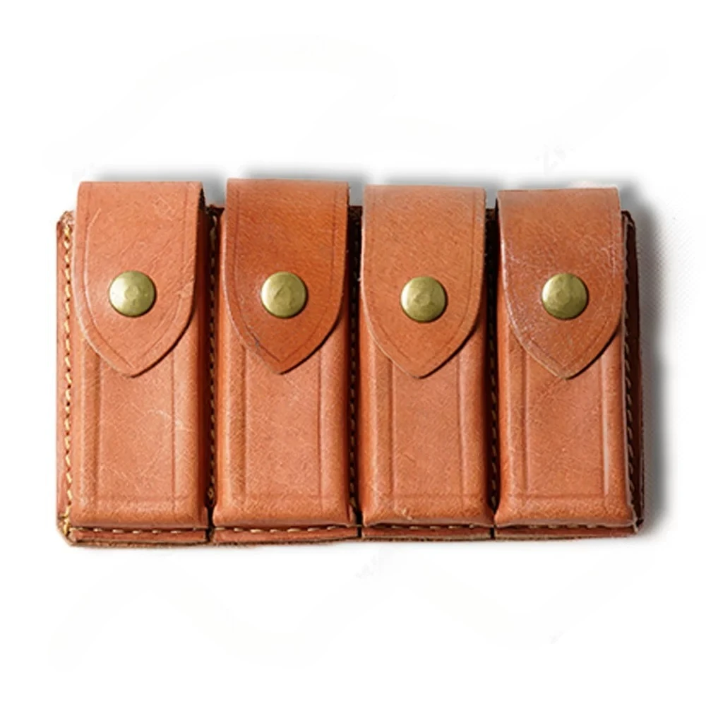 WWII Vintage Four-cell Leather Pouch Replica Outdoor Waist Bag Vintage Military Style Sturdy Wear-resistant Great for Collection