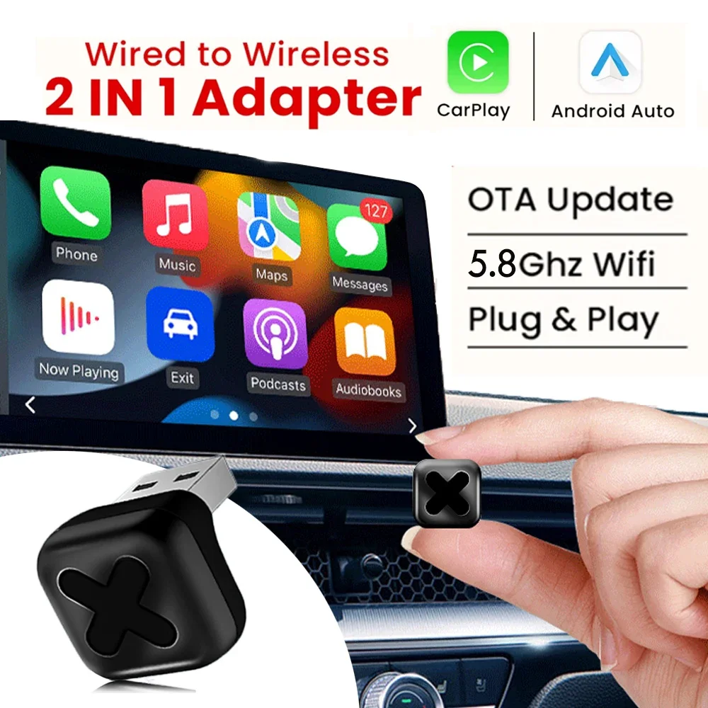 

5,8 ГГц 2 в 1, проводной к беспроводному адаптеру CarPlay Android Auto Smart Mini Box Plug & Play для VW Toyota Nissan Honda Ford Benz