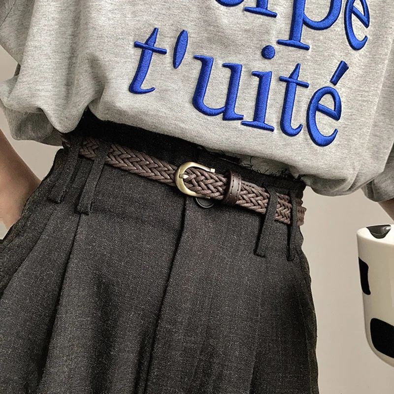 1.7x110cm Fashion Woven Thin Belt Vintage Jeans Dress Accessories Simple Pin Buckle Waistband for Women Cinturones Para Mujer - view 4