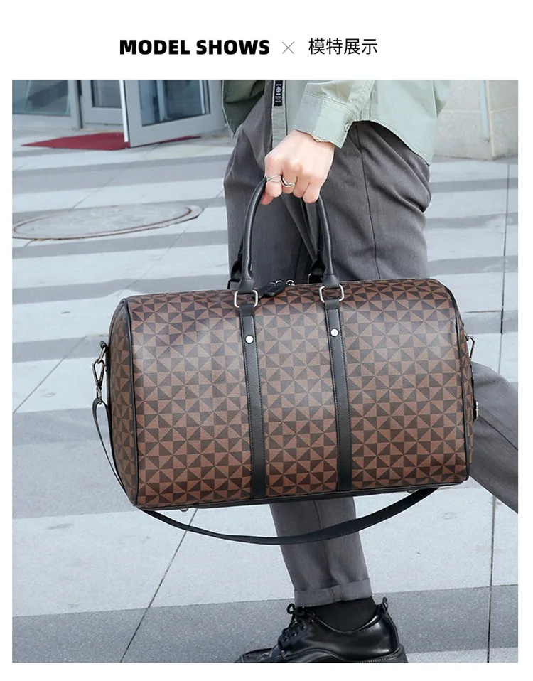 Große Herren-Tragetaschen, modische Handtaschen mit Karomuster und Henkeln, Herren-Umhängetaschen, wasserdichte Reisetaschen, Herren-Gepäcktaschen. – Detail 13