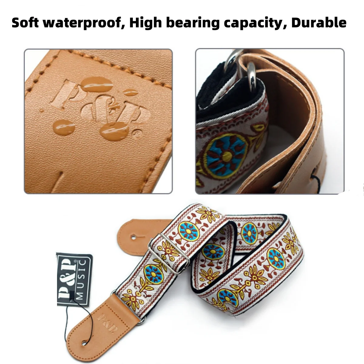 Miwayer Embroidered Guitar Strap Vintage Ethnic Style Adjustable Strap for  Electric Guitar Bass Ukulele Guitar Accessories