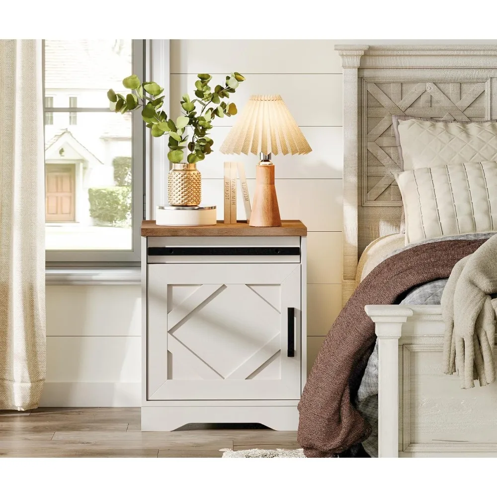 

Nightstand Farmhouse End Table with Drawer & Cubby, Rustic Drawer Sofa Side Table w/Storage for Bedroom, Office, White