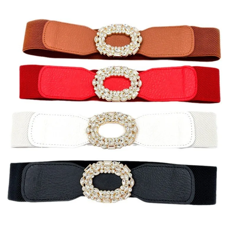 2026 Fashion Ladies Elastic Wide Waist Seal Dress Coat Sweater Suit Decoration Corset Belts for Women Luxury Rhinestone Buckle
