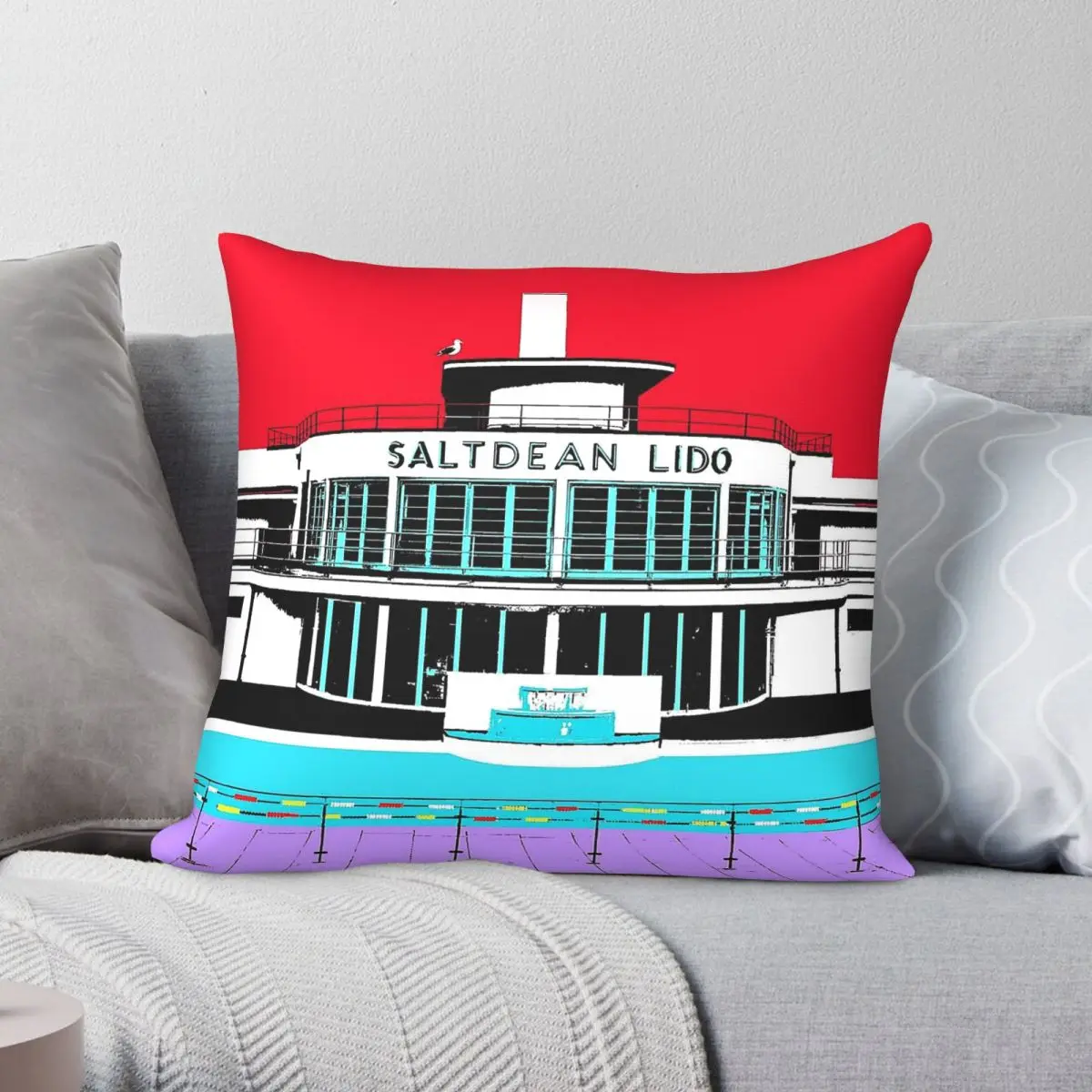 Saltdean Lido Pop Art Square Pillowcase Polyester Linen Velvet Creative Zip Decorative Car Cushion Cover