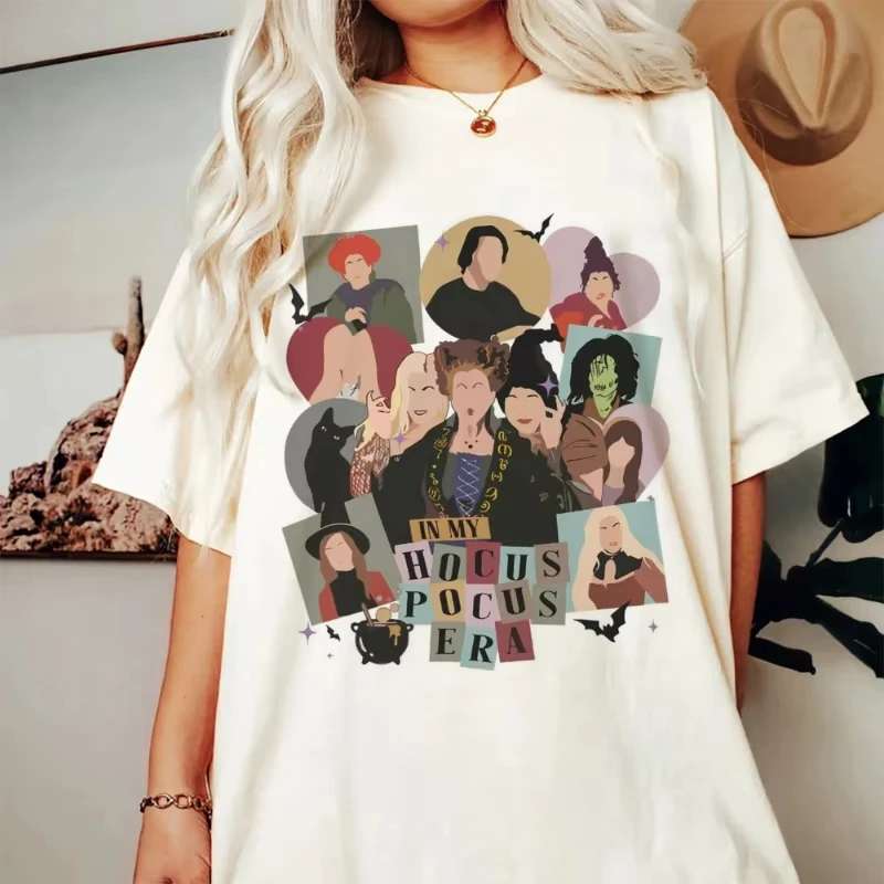 

Винтаж в моем фокус-покусе, модный стиль, мультяшный принт, забавный узор, модная одежда с круглым вырезом на Хэллоуин, новая летняя футболка