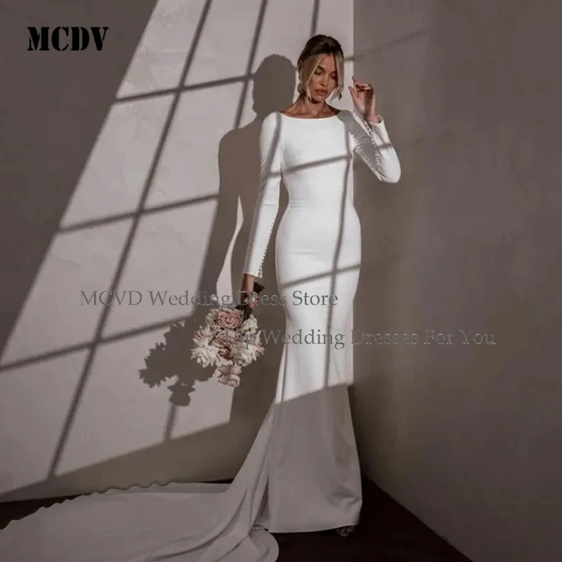 

MCDV Elegant Long Sleeve Wedding Dresses 2026 Luxury Bridal Dress Mermaid Women Backless Pearls Party Wedding Dress Customized