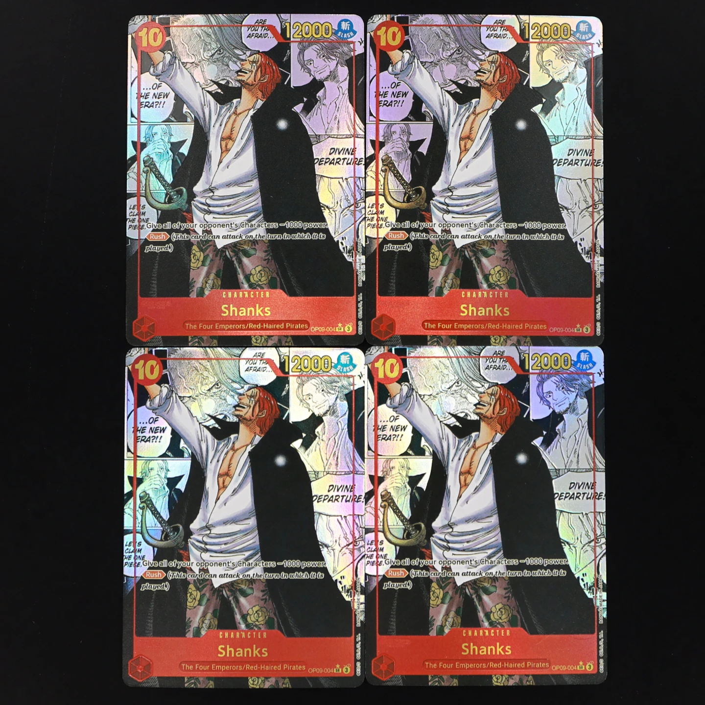 

One Piece TCG OPCG English Shanks Manga card OP09-004 Shanks 10 cost Red Shanks Manga Textured Foil Card