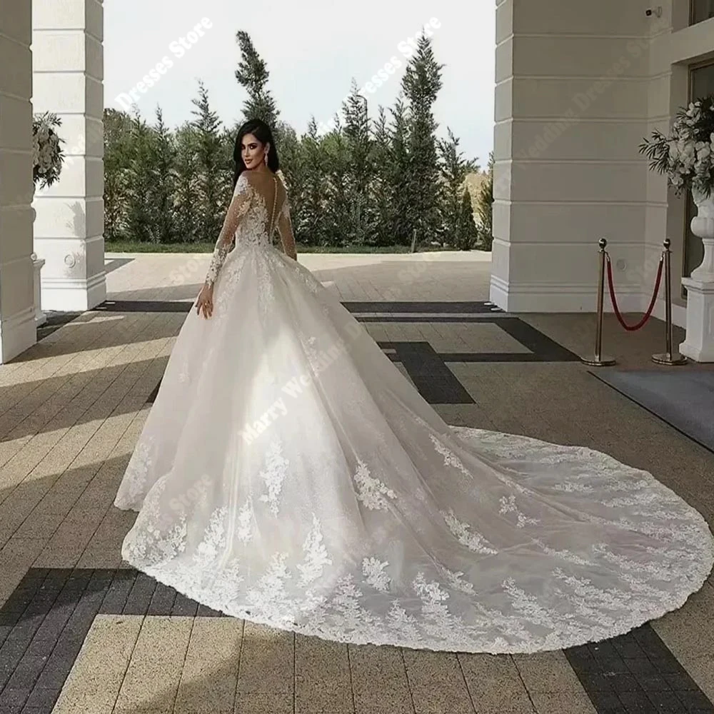 Fascinating Women A-Line Wedding Dresses Sexy Lace Long Sleeves Tulle Bridal Gowns Engagement Banquet Robes De Mariee Customized