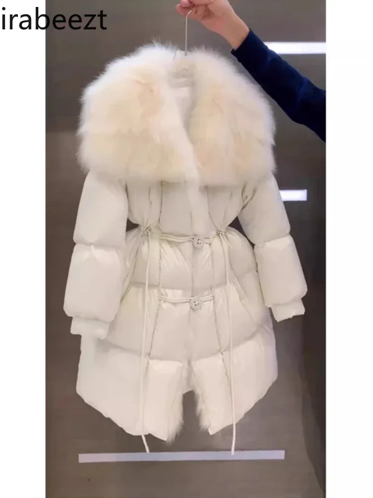 Korean Winter Thick High-grade Feeling Super Beautiful Temperament Coat Long White Big Fur Collar Down Cotton-padded Jacket