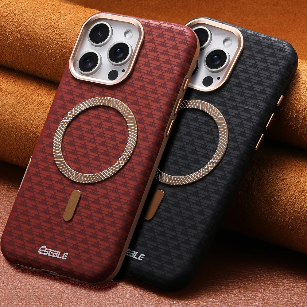 

Wireless Charge Luxury PU Leather Case For iPhone 17 16 15 14 13 PRO MAX Slim Magnetic Hard Cover With Metal Lens Protection