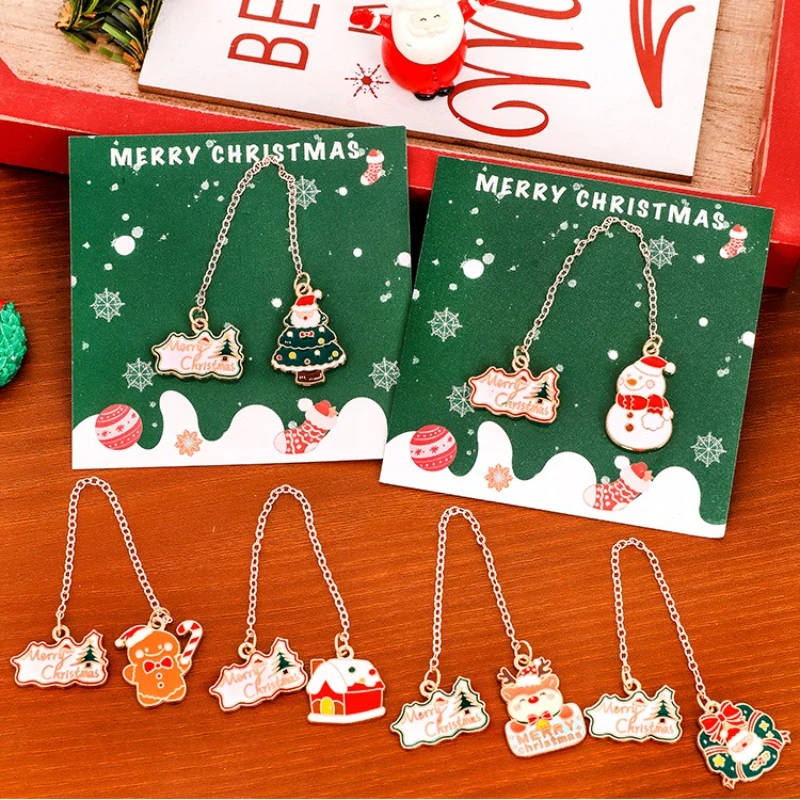 1/6pcs Cute Christmas Metal Bookmarks - Pendant Style Page Clips, High-Level Student Stationery, Xmas Small Gift