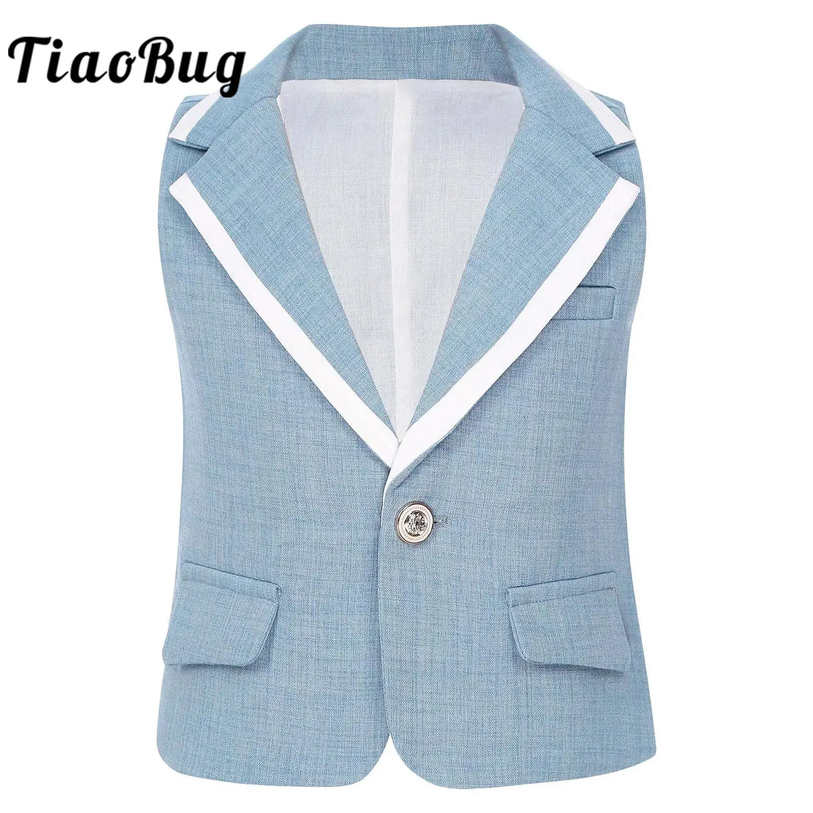 

Kids Boys Classic British Style Waistcoat One-button Sleeveless Vest for Birthday Party Wedding Boys' Attire Christening Wear