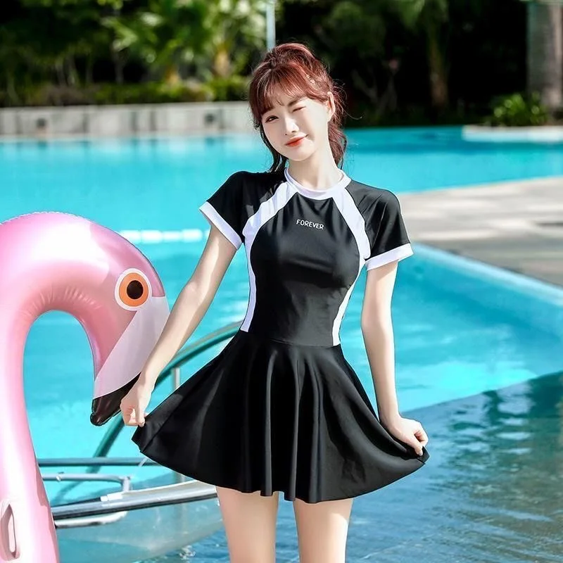 Female Student Swimsuit Set Conservative Sports One-piece Cover Belly Slimming Ins Super Fairy Class Professional Swimsuit