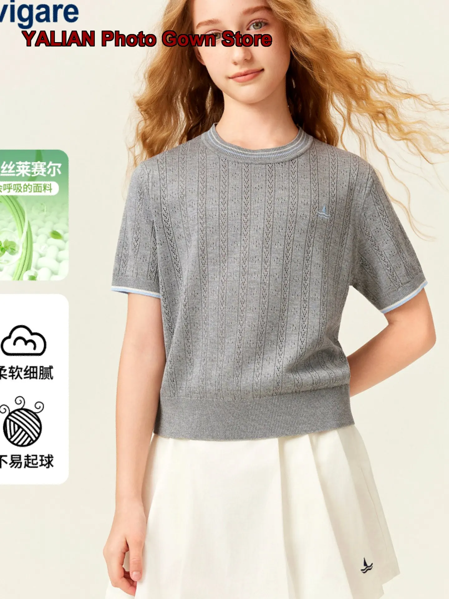Girls T-Shirt Kids Summer Short Sleeves Knit Top with Navigare Brand Logo Older Kids