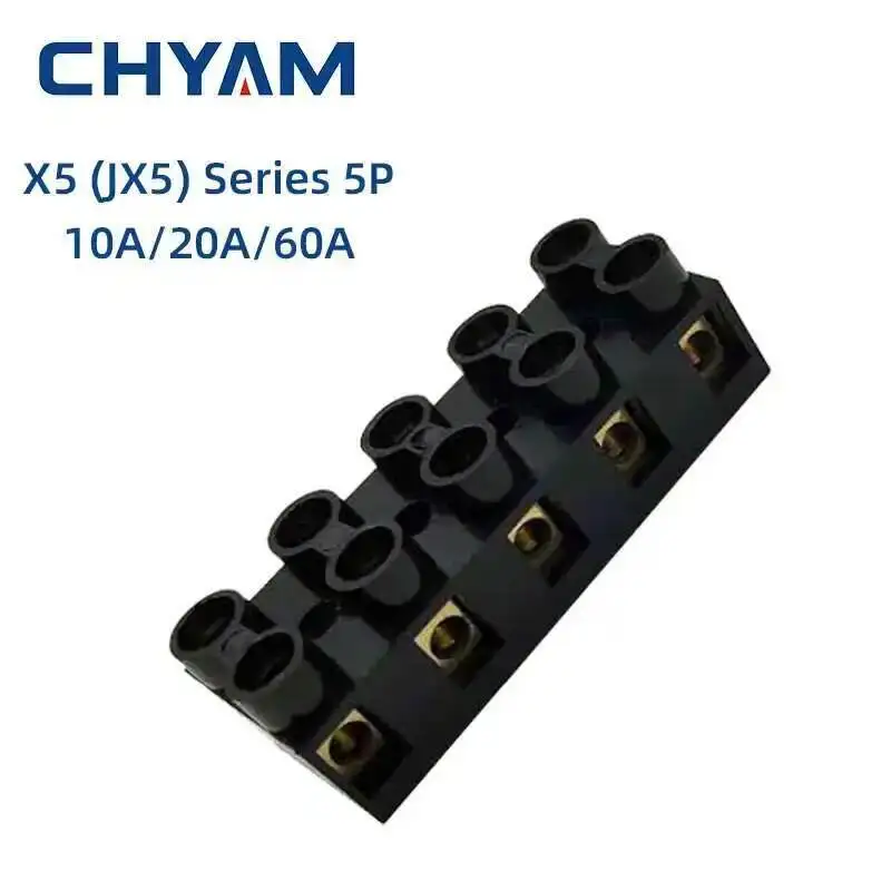 5P Ten Screws Dual Row Black Terminal Blocks X5 JX5 Series 10A 20A Bass Fixed Type Connector Base Connection