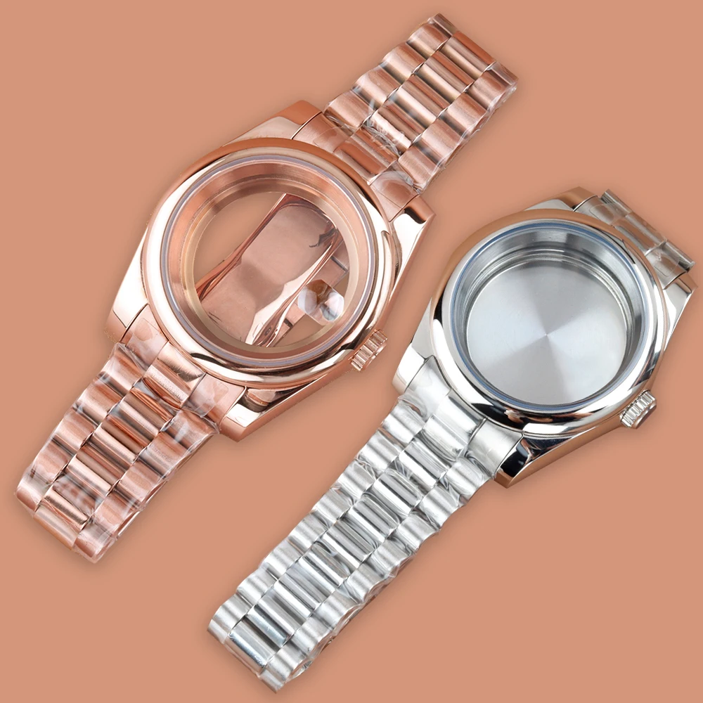 

36mm 39mm Sapphire glass Watch Case Presidential Strap For Datejust Seiko NH35 NH36 Movement 28.5mm Dial Waterproof Men's Case