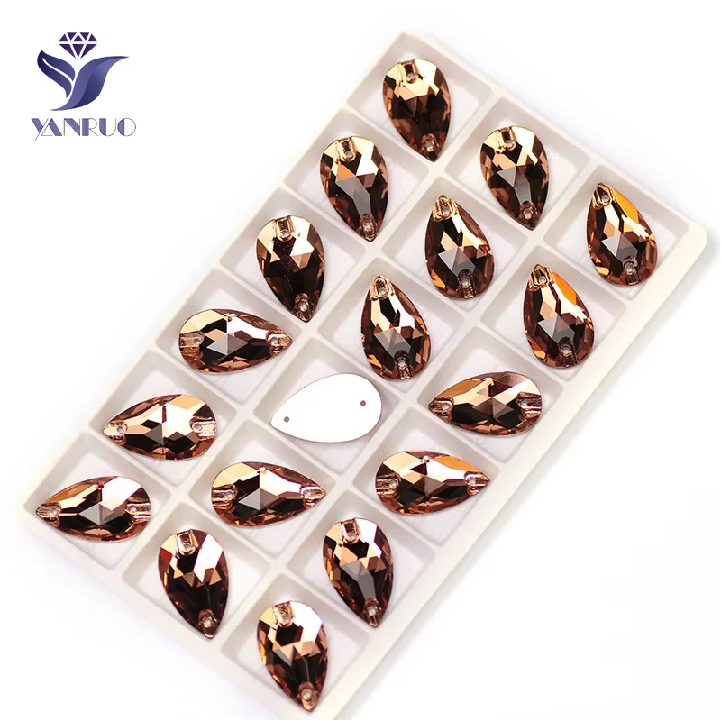 YANRUO 3230 جميع المقاسات Lt. توباز مدخن قطرة كريستال أحجار الخياطة مسطحة الظهر حجر الراين خياطة على ستراس للفستان