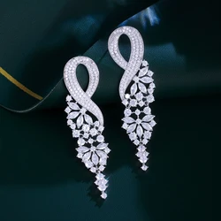 ThreeGraces Sparkling Cubic Zirconia Long Leaf Bridal Wedding Earrings for Women Luxury Banquet Evening Party Jewelry E1927