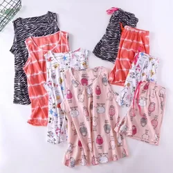 2024 Summer Plus Size Pijamas Female Casual Pajama Sets Ladies 100% Cotton Sleepwear Suit Women Sleeveless Vest Shirt & Shorts