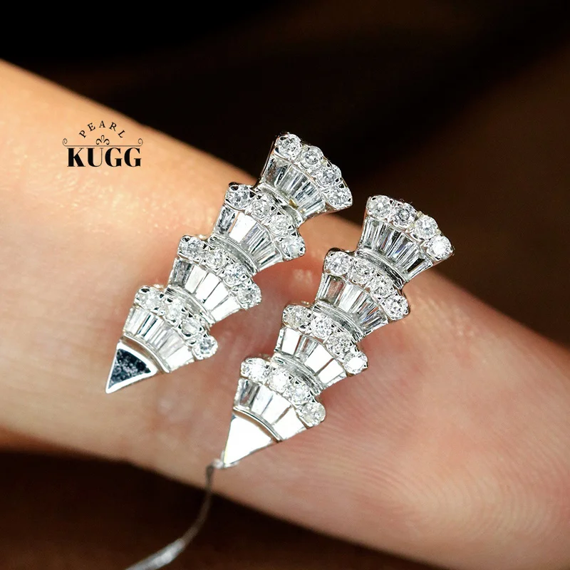

KUGG 100% 18K White Gold Earrings Fashion INS Style 0.36carat Real Natural Diamond Stud Earrings for Women High Party Jewelry