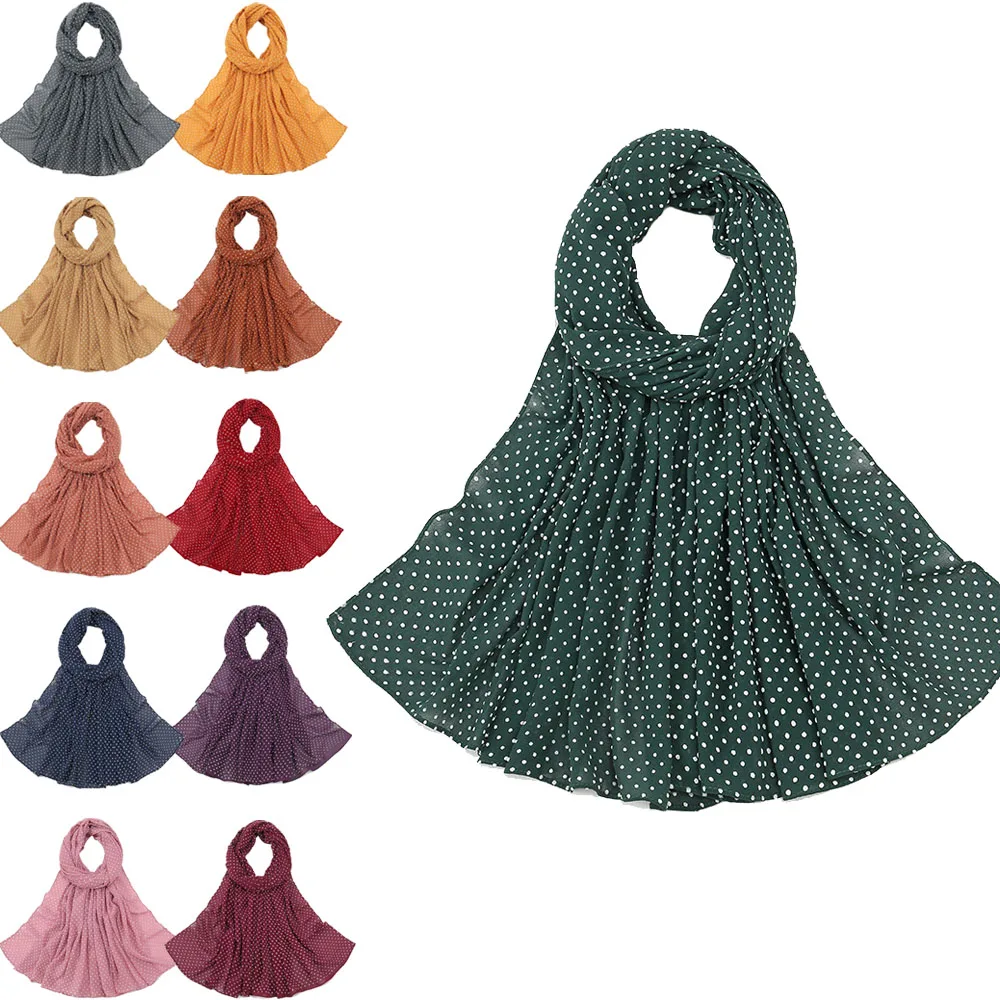 Foulard imprimé à pois pour femmes, châle en mousseline de soie douce, écharpes rondes, hijab musulman féminin, écharpes de plage