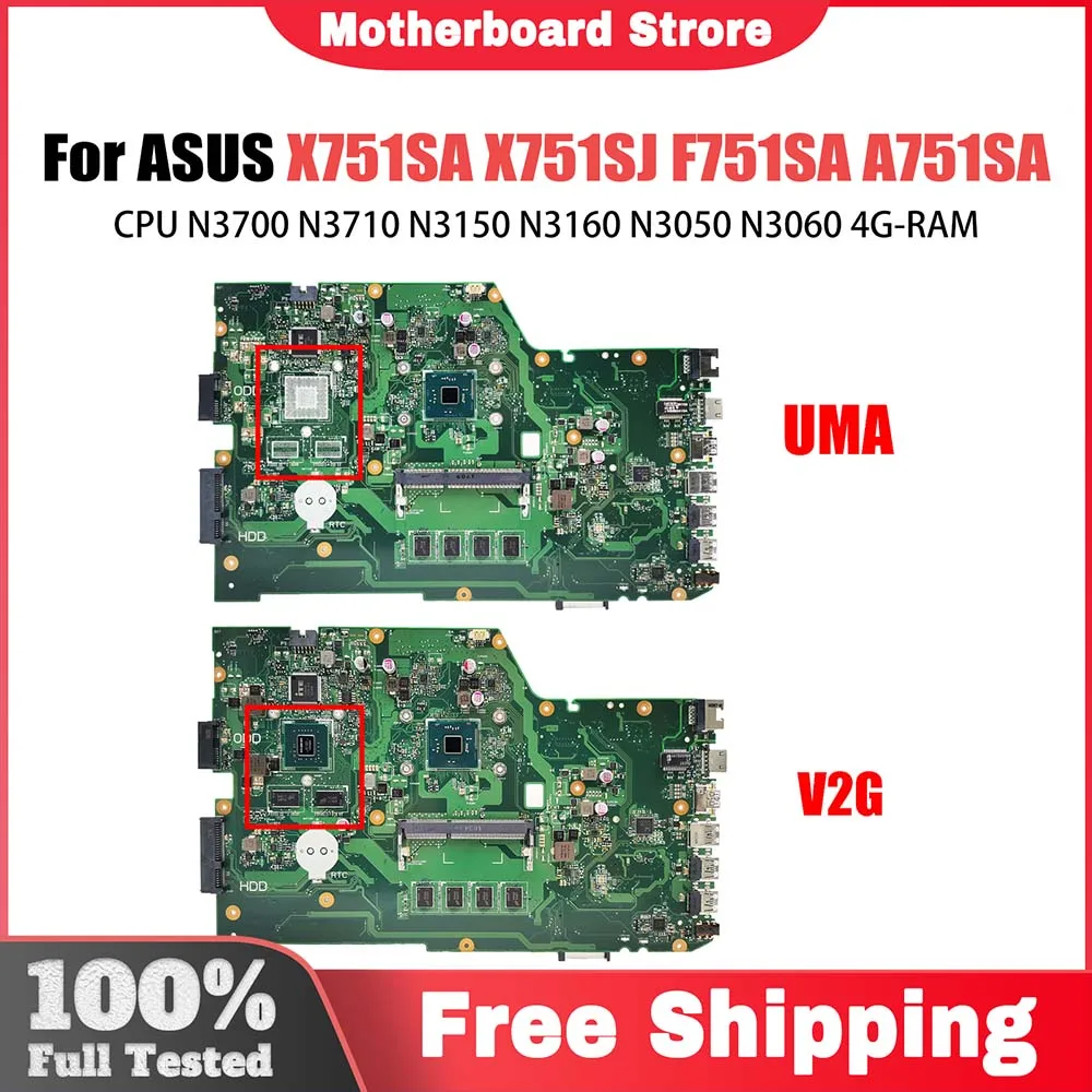 

X751SA Laptop Motherboard For ASUS X751SJ K751SV F751SA A751SA F751SJ Mainboard CPU N3700 N3710 N3150 N3160 N3050 N3060 4GB RAM