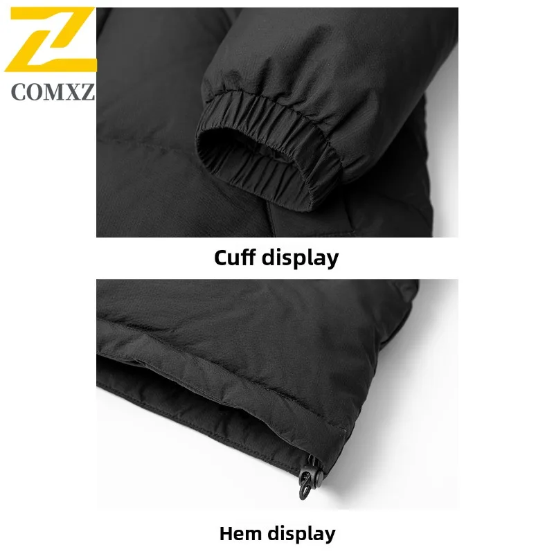 COMXZ Men Winter Jacket Solid Color Warm New Mid Length Snow Trip Loose Premium Camping Puffer Jacket Coldproof Parker Coats
