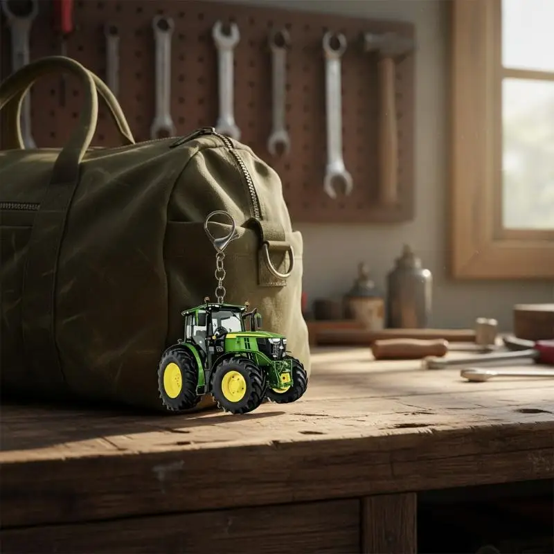 2D Flat Tractor Keychain Creative Pendant Ornament for Car Bag Backpack Useful Gift for Men Women 1PCS