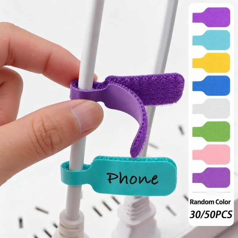 30/50PCS Colorful Cable Labels, Reusable Cord Organizer Tags, Write-On Wire Identification Straps for Home Office Electronics