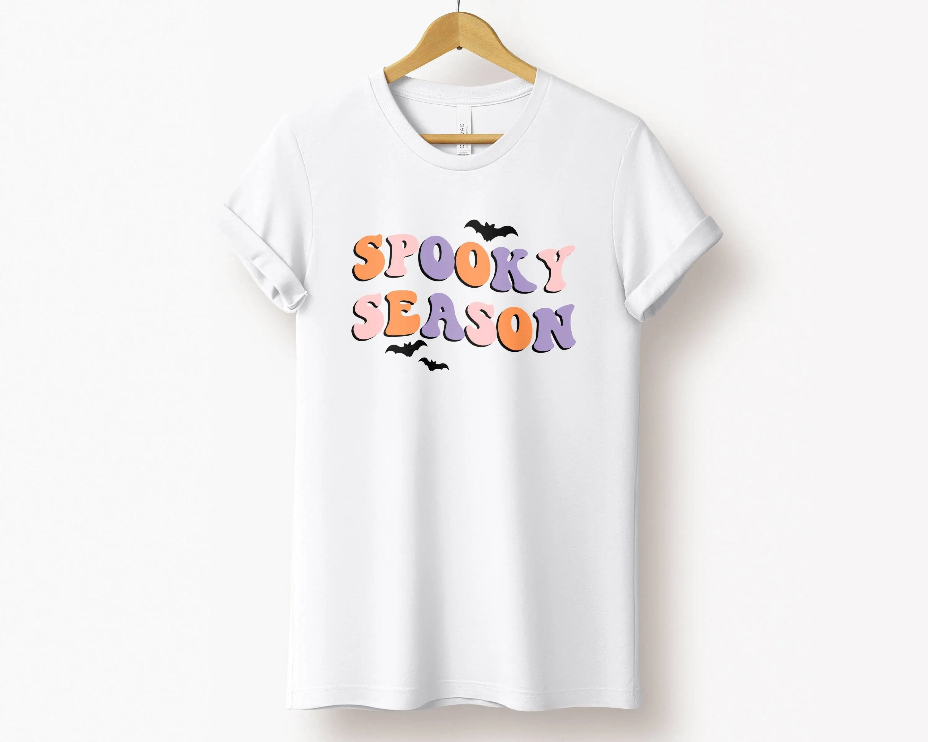 Spooky Season T Shirt Bats Halloween Ghost Boo Pink Purple Orange Cute Comfy Soft Style