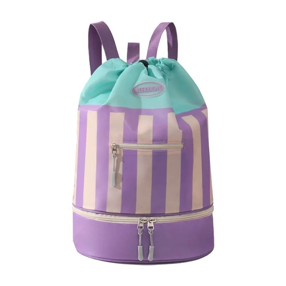 Mochila de natación para niños con separación en seco/húmedo, ligera, impermeable, bolsa de playa para niños, gran capacidad a rayas