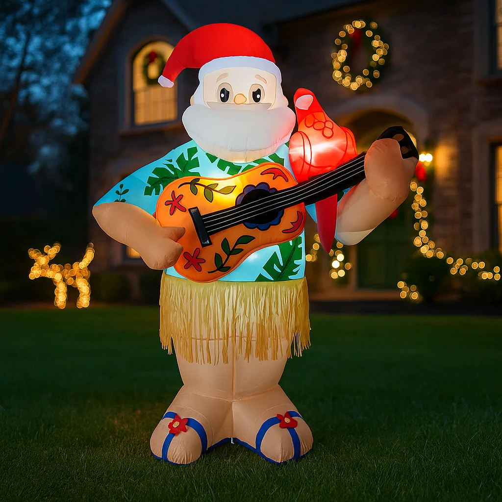 1,8 M/5,9 pies inflable Santa Claus luces de guitarra hawaiana LED decoraciones para el hogar juguetes patio suministros de Navidad adornos para fiestas navideñas