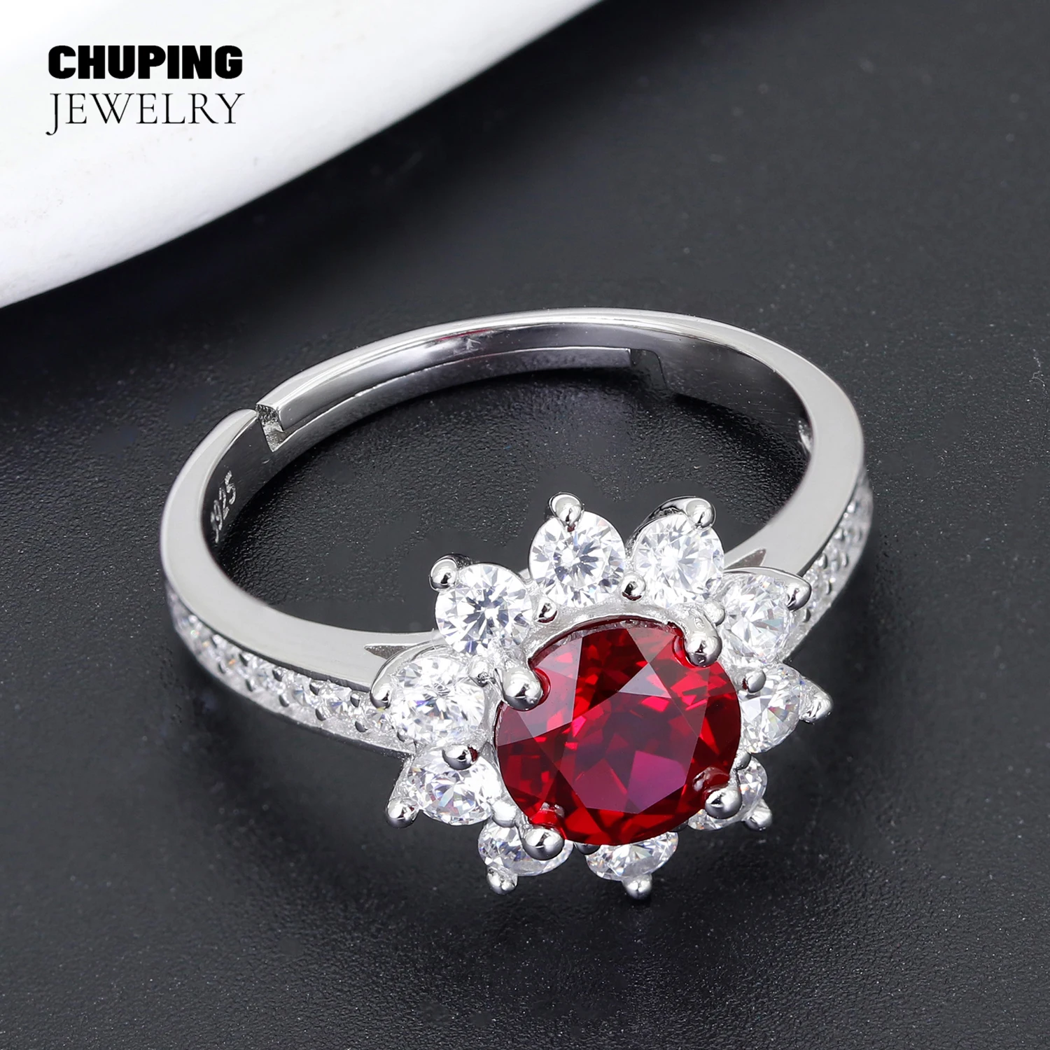 

ChuPing ювелирные изделия, выращенное в лаборатории рубиновое кольцо круглой огранки, серебро 925 пробы, подарок на день Святого Валентина для женщин, классические ювелирные изделия с датой, сверкающие
