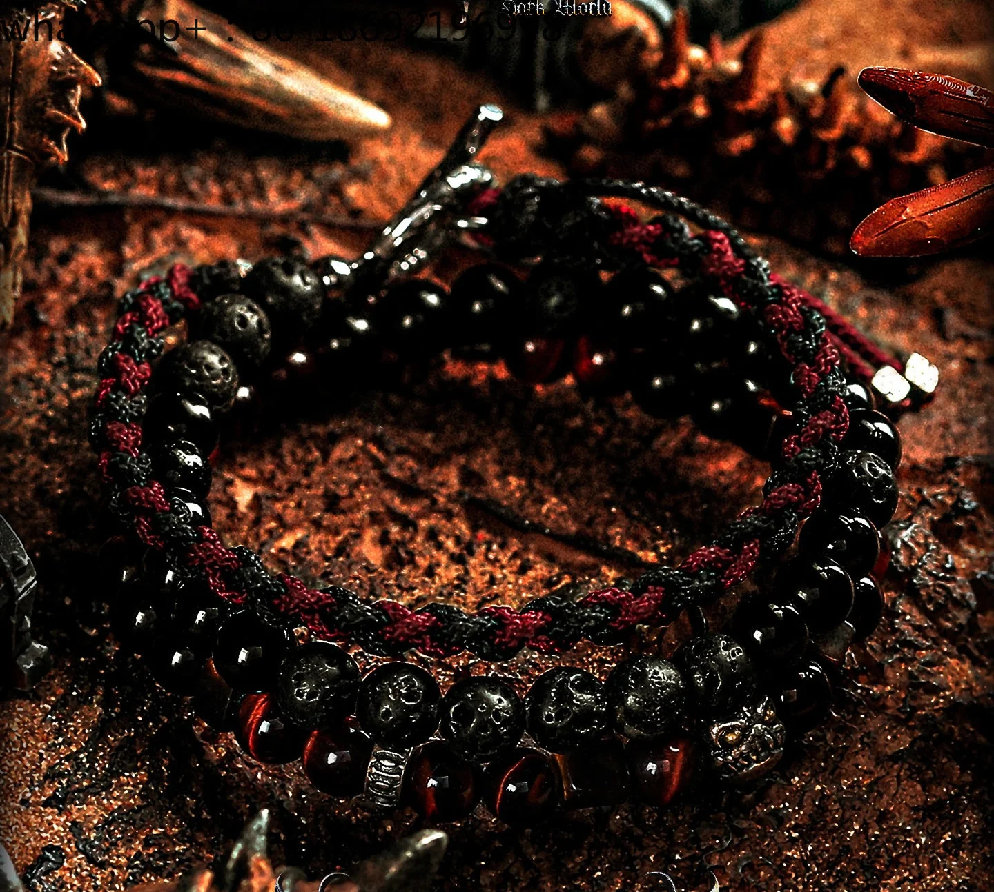 [Blazing Flame] Obsidian Bracelet Men's Red Tiger's Eye Bracelet Beads Retro Volcanic Stone Hand Rope Stacked Wear