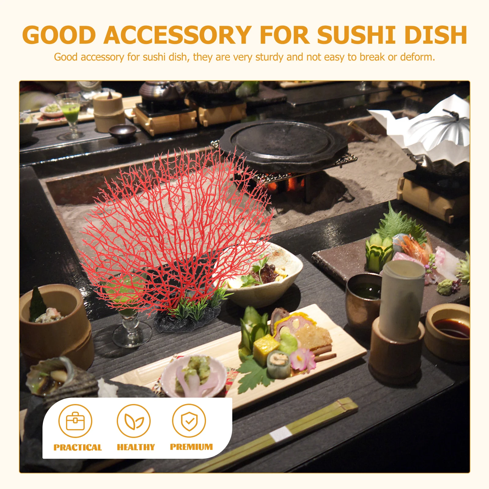 

1pc Simulated Coral Decor Small Double Layer Red Sashimi Plate Ornament Plastic Faux Plants Cold Dish Decor Serving