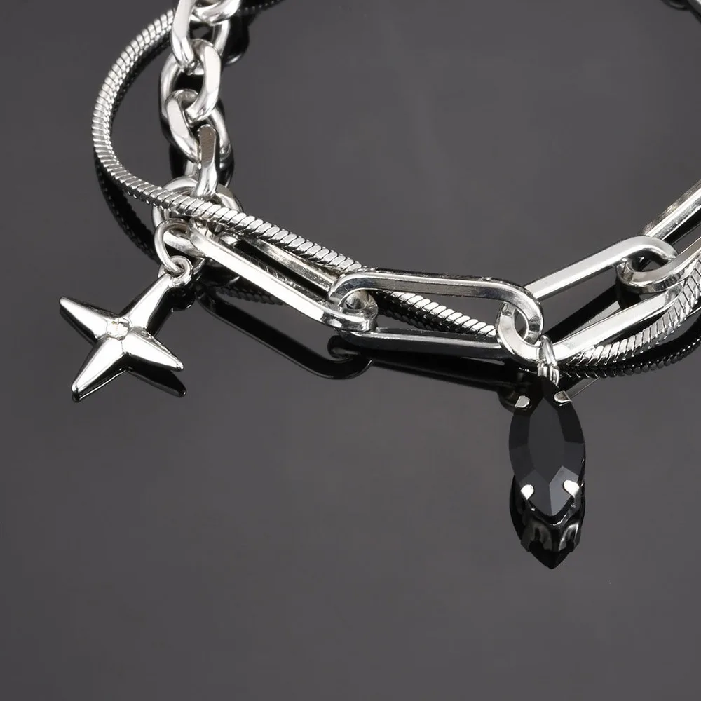 VNOX Men's Snake Chain Bracelet Silver Cross Pendant