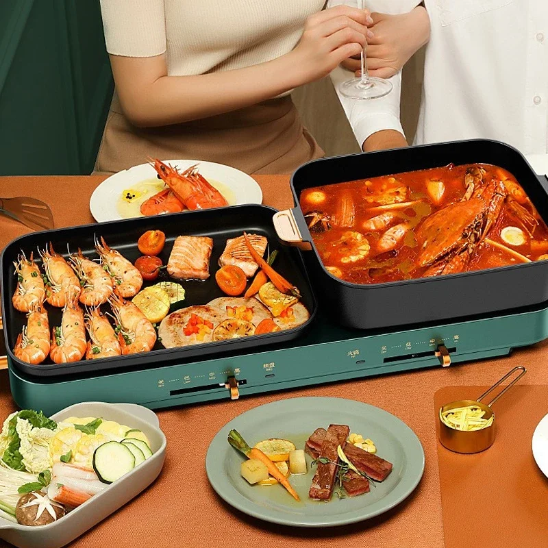 Household multifunctional hot pot barbecue two-in-one electric oven barbecue pot detachable washable hot pot grilled fish plate