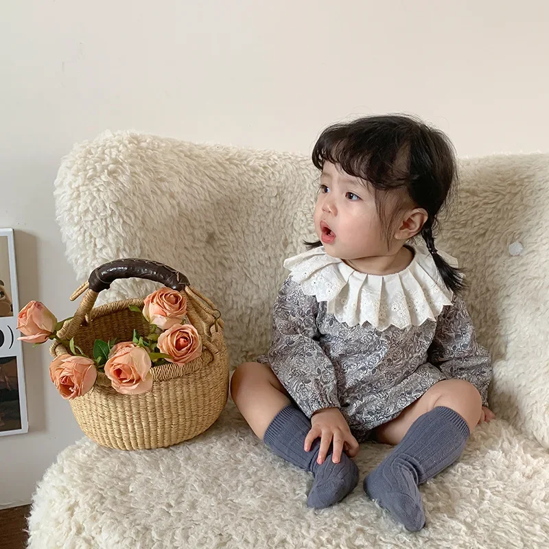 

Baby Clothes Suit Autumn Childrens Fashion Romper Set Baby Girls Floral Doll Collar Two-piece Childrens Simple Romper Coat Set