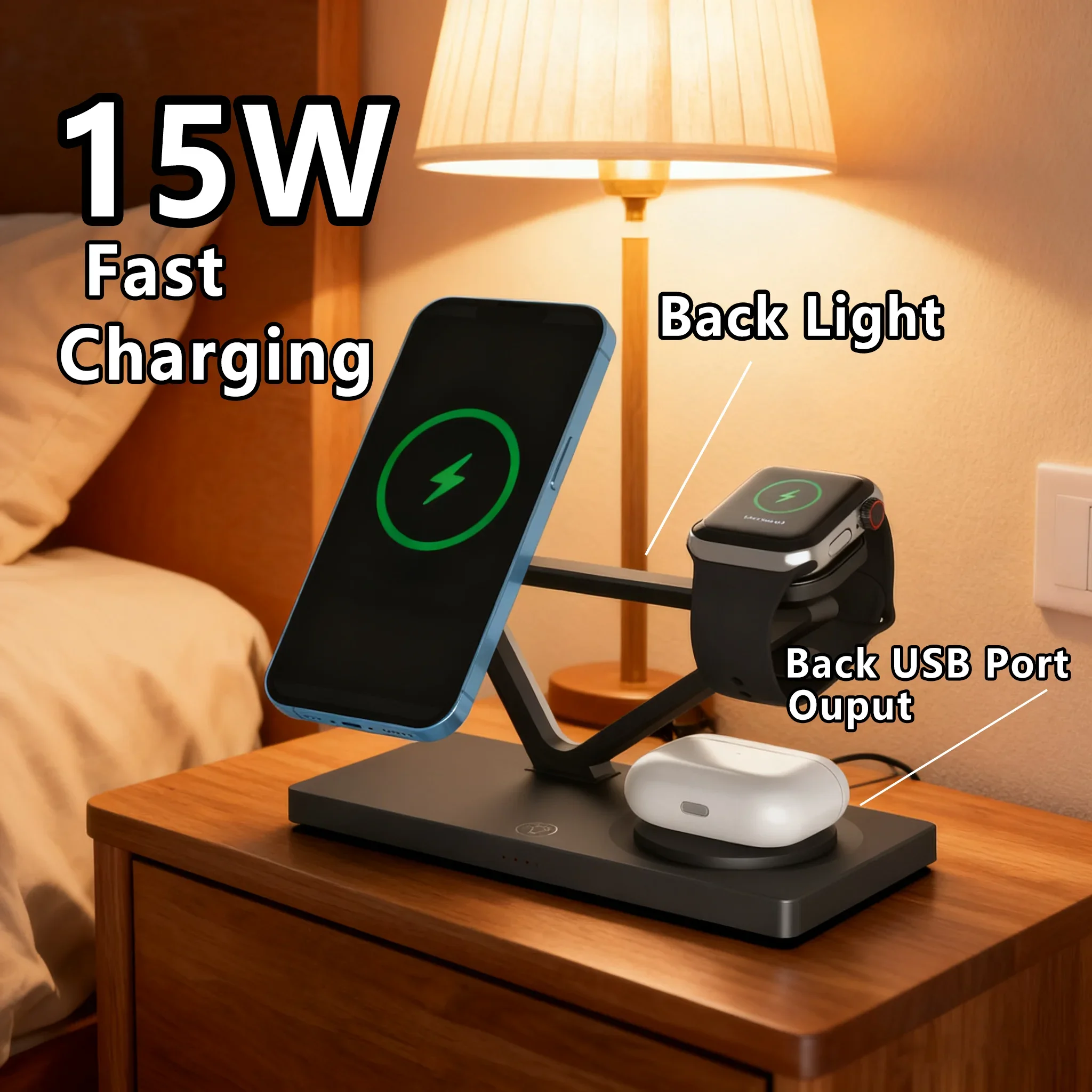 

Magnetic Wireless Charger Stand For iPhone17 16 15 14 Pro Max Apple Watch 8 7 6 Airprods 3 In 1 Macsafe Fast Charging Station