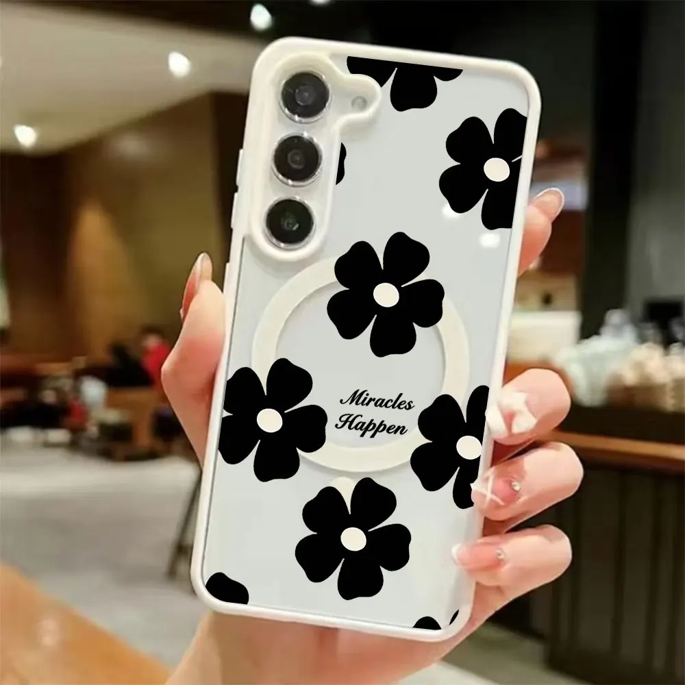 Black Flower Personalized Printed Magnetic Phone Case For Samsung Galaxy S26 S25 S24 S23 S22 Ultra Plus FE 5G Protective Cover