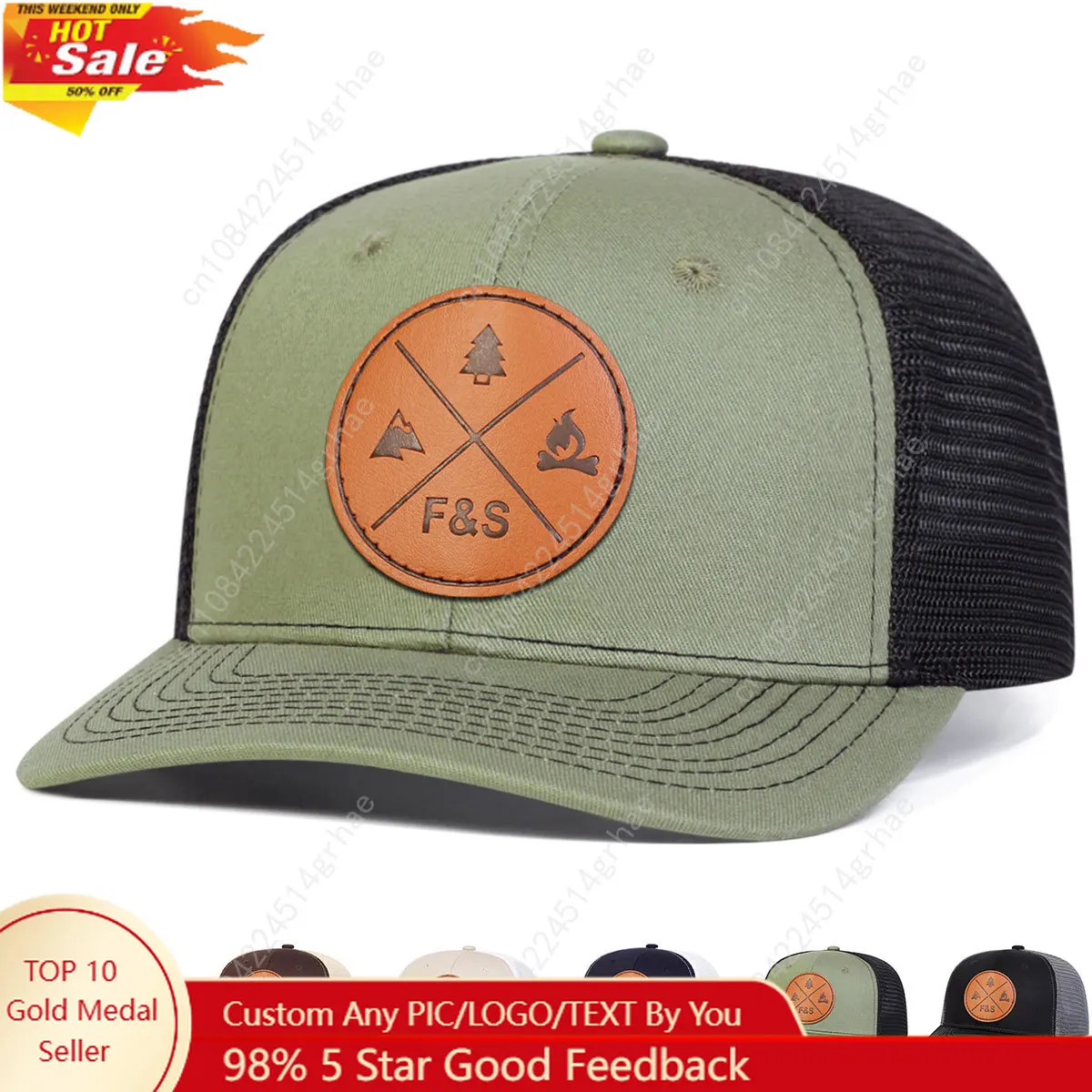 Unisex F&S Round Leather Label Baseball Net Caps Spring and Summer Outdoor Adjustable Casual Hats Sunscreen Hat