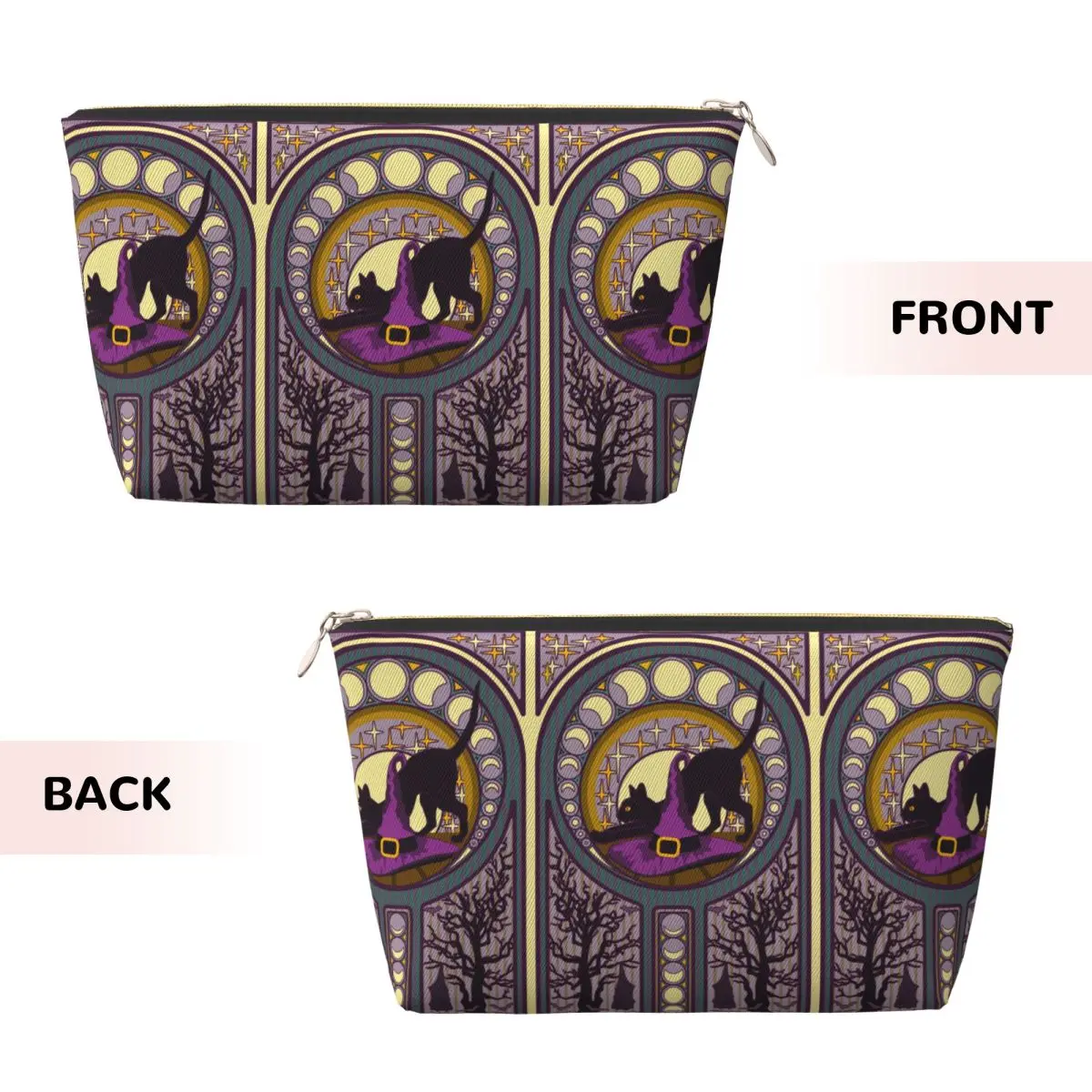 Custom Moon Phase Black Cat Magic Witch Hat Tarot Design  Makeup Bag for Women Cosmetic Organizer Kawaii Storage Toiletry Bags