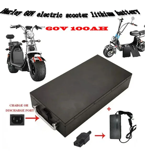 

New Harley electric vehicle lithium battery waterproof 18650 60V 100Ah two wheel foldable Citycoco electric scooter+charger