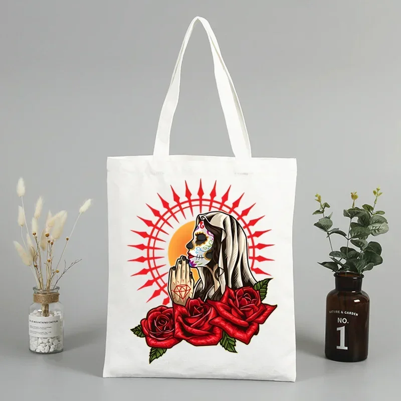 

Santa Muerte Lady of Holy Death Сумка для покупок Продуктовый покупатель Джутовая сумка Сумка для покупок Многоразовая сумка Bolsa Compra Sacolas